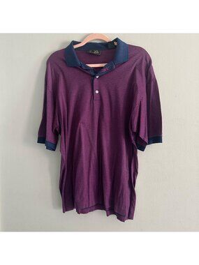 Bobby Jones Mens Purple & Navy Striped Polo Shirt Size L Made In Italy